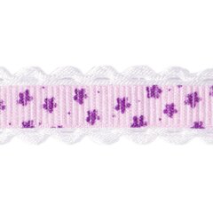
          Декоративная лента репсовая для рукоделия, упаковки и флористики с ажурным краем, 1,5 см, намотка 20 ярдов, розовая, дизайн цветочки