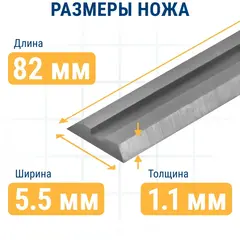 Нож для рубанка ПРАКТИКА 82 мм х 5,5 мм, быстрорежущая сталь, ( 2 шт ) (037-428)