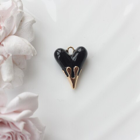 Подвеска с Сердце с чёрной эмалью, 25*20 мм, позолота, П908