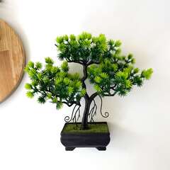 Бонсай, хвойно/еловый куст, искусственный, в кашпо с газоном, декор зимний, рождественский, высота 25 см.