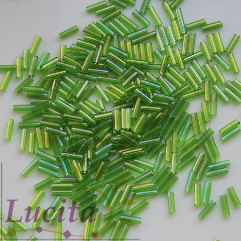 51430 Бисер Preciosa стеклярус #3, прозрачный радужный бирюзово-зеленый