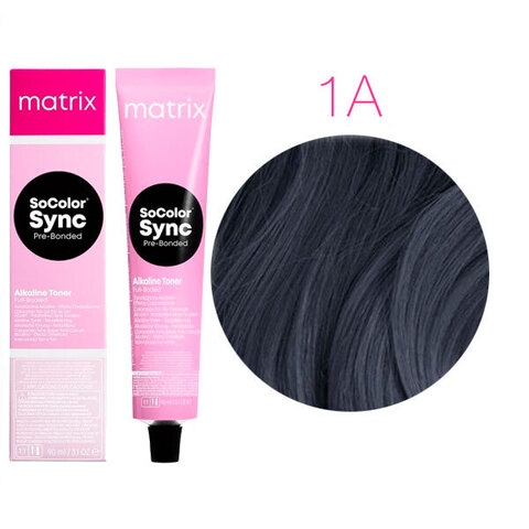 Matrix SoColor Sync Pre-Bonded 1A иссиня-черный пепельный, тонирующая краска для волос без аммиака с бондером