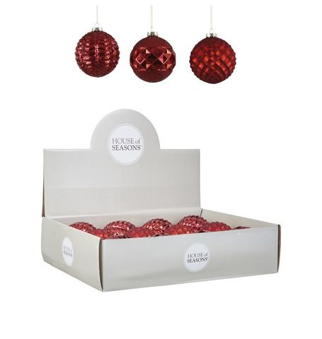 Набор елочных игрушек 12шт 10см House of Seasons Шар красный 3 вида 84024
