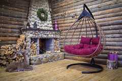 Подвесное кресло-кокон FISHT горячий шоколад, бордовая подушка (Laura Outdoor)