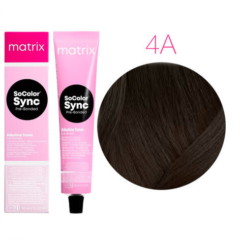 Matrix SoColor Sync Pre-Bonded 4A шатен пепельный, тонирующая краска для волос без аммиака с бондером