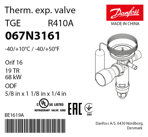 Терморегулирующий клапан Danfoss TGEL 067N3161 (R410A, без МОР)
