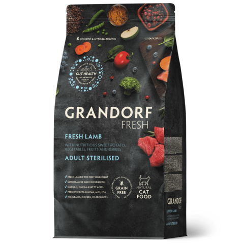 Grandorf Fresh сухой корм для стерилизованных кошек свежее мясо ягненка с бататом 400г
