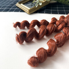 Волосы для кукол, трессы кудри-локоны-спиральки, рыжий каштан, длина 15 см*1 метр., набор 2 шт.