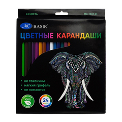 Карандаши цветные, Basir, пластиковые, серия "Слон", цветная упаковка, 24 шт