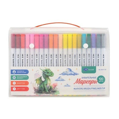 
          Маркер для скетчинга, двусторонние, Basir, линер, акварельные, белый корпус, 120 цветов