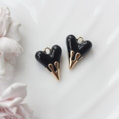 Подвеска с Сердце с чёрной эмалью, 25*20 мм, позолота, П908