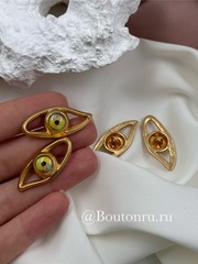 Пуговицы Скиап. в форме глаза с желто-зеленым зрачком матовое золото