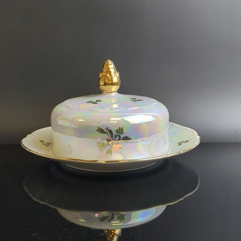 Маслёнка фарфоровая из сервиза "Мадонна", Kahla GDR, люстр, изображение, золочение, винтаж времён 1970-1990 гг (26)