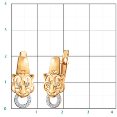 21107- Серьги из золота Голова ПАНТЕРЫ с подвеской