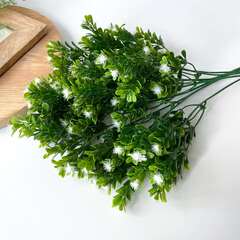 №2 Зелень искусственная, букет с белыми мелкими цветочками, 37 см, набор 2 букета.