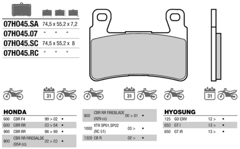 07HO45SA колодки тормозные МОТО(FDB2079)
