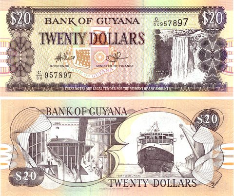 Банкнота банк Гаяна 20 долларов. Пресс UNC