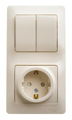 Schneider Electric Glossa Бежевый Блок: розетка с заземляющими контактами со шторками и 2-клавишный выключатель IP20 скрытая установка GSL000274