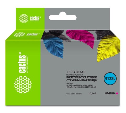 Картридж струйный Cactus CS-3YL82AE 912XL пурпурный (10.5мл) для HP OfficeJet 8012, 8014, 8015, 8017;OfficeJet Pro 8022, 8023, 8024, 8025 AIO