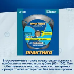 Диск пильный твёрдосплавный по ламинату ПРАКТИКА 160 х 20\16 мм, 48 зубов (031-174)