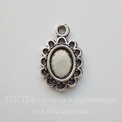 Сеттинг - основа - подвеска "Ажурный" для кабошона 8х6 мм (цвет- античное серебро)