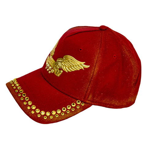 Robin&#39;s Jean | Бейсболка мужская GOLD DUST CAP IN RED WITH GOLD WINGS AND CRYSTALS CAP1048G-B765-5 левый бок