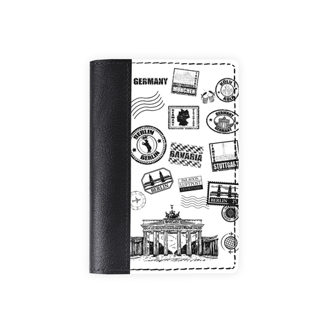 Обложка на паспорт комбинированная "Марки Германия" черная, белая вставка