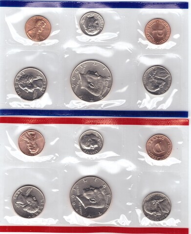 Годовой набор монет США 1994 год (5 монет + жетон - D; 5 монет + жетон - P) в родном конверте. Медно-никель, медь