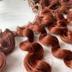Волосы для кукол, трессы кудри-локоны-спиральки, рыжий каштан, длина 15 см*1 метр., набор 2 шт.