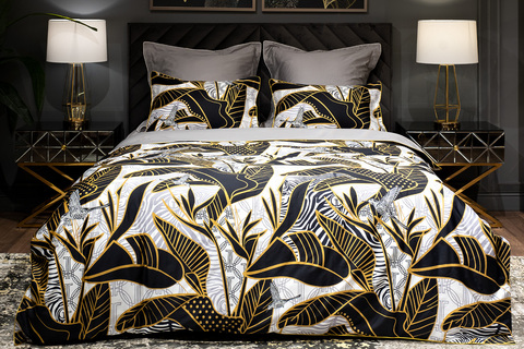 Постельное белье 1.5 спальное Garda Decor Тропики золото/серое