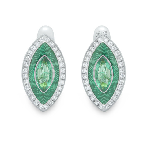 Серьги с Изумрудом и Бриллиантами, Эмаль, E0084-11/1