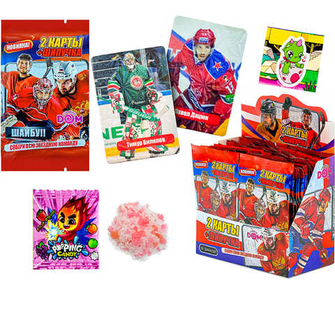 Взрывная карамель Хоккейные карточки (2 карточки+шипучка) 1кор*12бл*50шт, 1гр