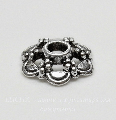 Шапочка для бусины (цвет - античное серебро) 13х3 мм, 10 штук