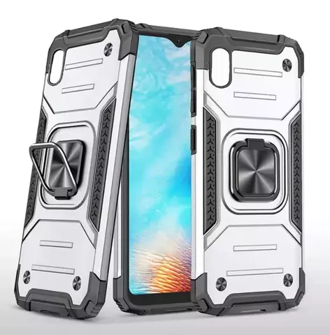 Противоударный чехол Strong Armour Case с кольцом для Samsung Galaxy A01 Core (Серебро)