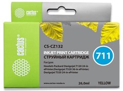 Картридж струйный Cactus CS-CZ132 №711 желтый (26мл) для HP DJ T120, T520, 530