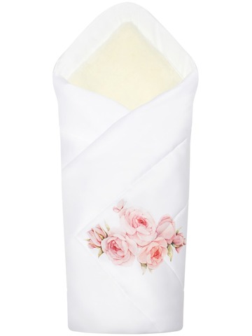 Зимний конверт-одеяло на выписку "Розы" (белое, принт без кружева)