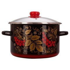 Кастрюля сталь, эмал, 5.5 л, с крыш, СтальЭмаль, Рябина, 7RD221M/7RD221S, в асс, индукц