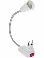Переходник вилка-Е27 гибкий 300мм с выключателем белый TDM