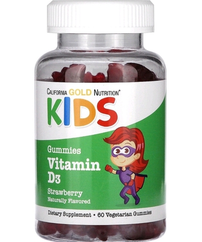 California gold nutrition, витамин D3 для детей, без желатина, натуральная клубника, 60 вегетарианских жевательных таблеток