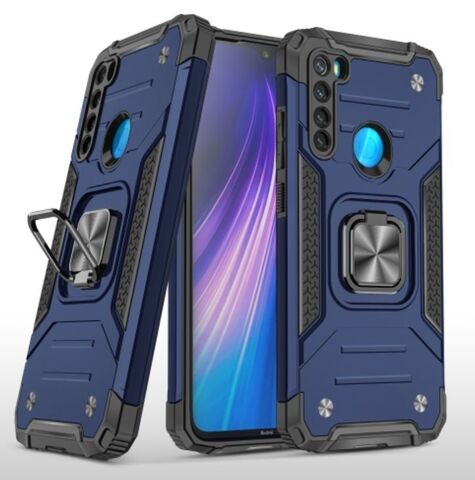 Противоударный чехол для Xiaomi Redmi Note 8 синий с пластиной для магнитного автодержателя и кольцом подставкой