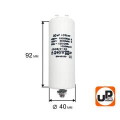 Конденсатор UNITED PARTS CBB60, 30 мкФ, 450В, 2 клеммы, шпилька M8 (90-0993)