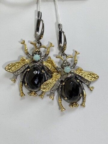 Жук-шпинель (серьги из серебра с позолотой)