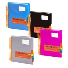 Тетрадь 200л., А5, клетка, Alingar, цветная спираль, пластиковая обложка с информ. окном, цветные пластиковые разделители, ассорти 4 цвета