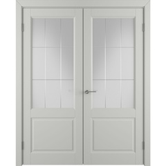 Двустворчатая распашная дверь Патриция светло-серая эмаль со стеклом