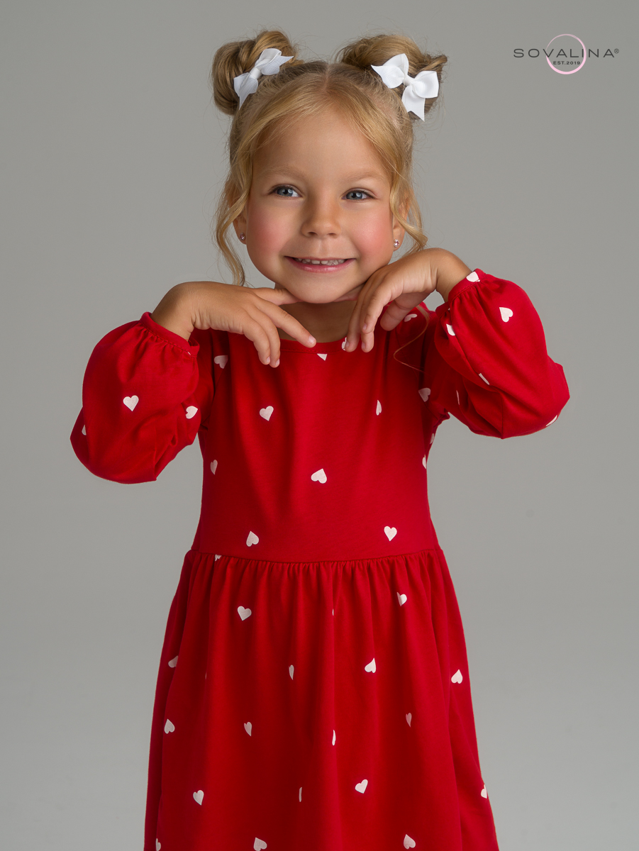 Платье Моана белые сердца на красном УЦЕНКА