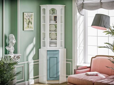 Буфет угловой Констанция (Белый матовый/Голубой, Белый)