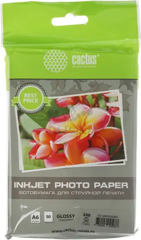 Фотобумага Cactus CS-GA623050ED 10x15/230г/м2/50л./белый глянцевое для струйной печати