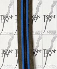 Резинка эластичная (тесьма) (80%пэ/15%вискоза/5%спандекс, Оливковый фон/яркая синяя и черная полосы, 50)