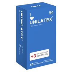 Классические презервативы Unilatex Natural Plain - 12 шт. + 3 шт. в подарок - 