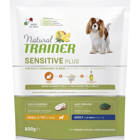 Trainer NAT.SENSITIVE PLUS сухой корм гипоаллергенный для взр собак мелких пород (кролик) 800 гр